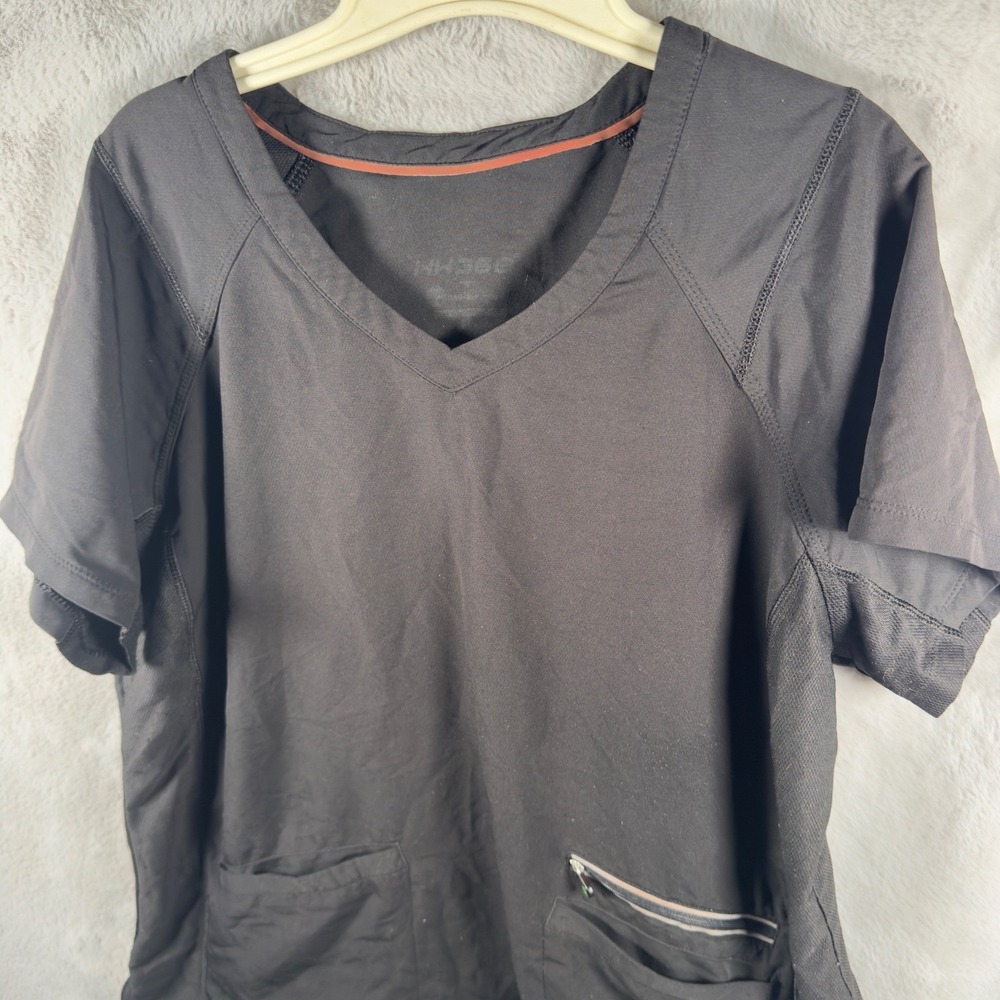 Healing Hands HH360 Black V-Neck Scrub Top Mesh Side‎ Panels Womens Medium